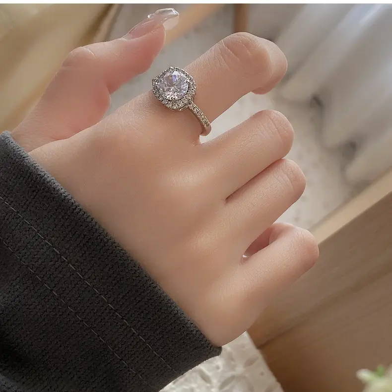 Japanese Korean Style Square Zircon Diamond Ring Women's Adjustable Luxury — feature 42