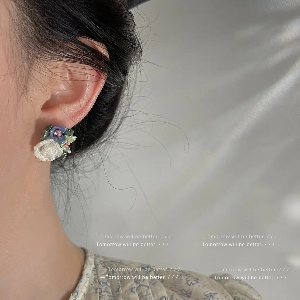 Artistic Ceramic Flower Earrings for Women - Image 3