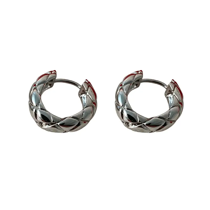 Diamond Plaid Earrings Small Gold Silver Ring - Image 7