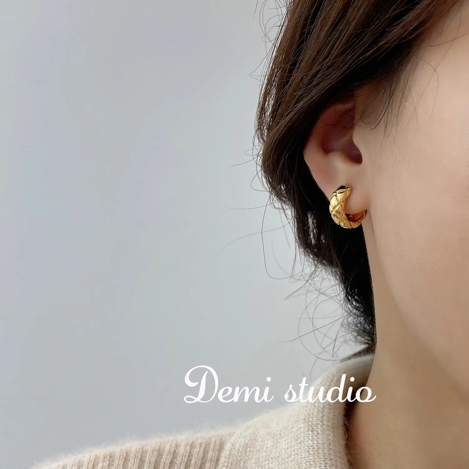 Diamond Plaid Earrings Small Gold Silver Ring — feature 4