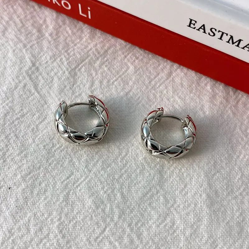 Diamond Plaid Earrings Small Gold Silver Ring — feature 5