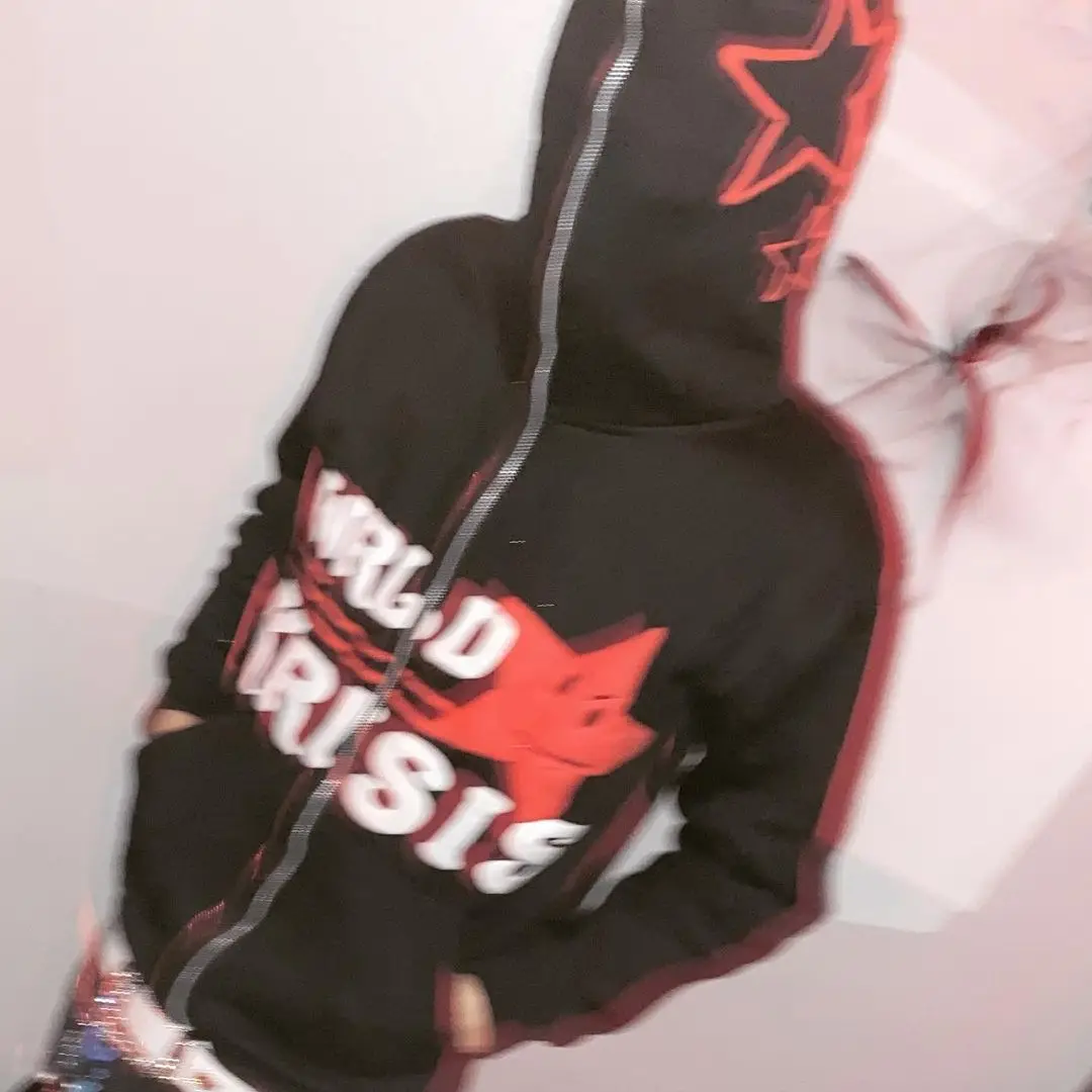 European American Zipper Hooded Sweater Star Printed 2022 - Image 5