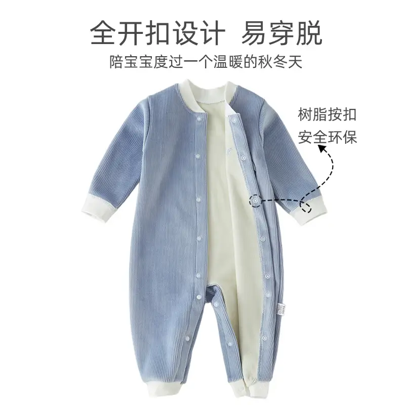 Baby Velvet Jumpsuit Blue Warm Newborn Autumn Wear - Image 6