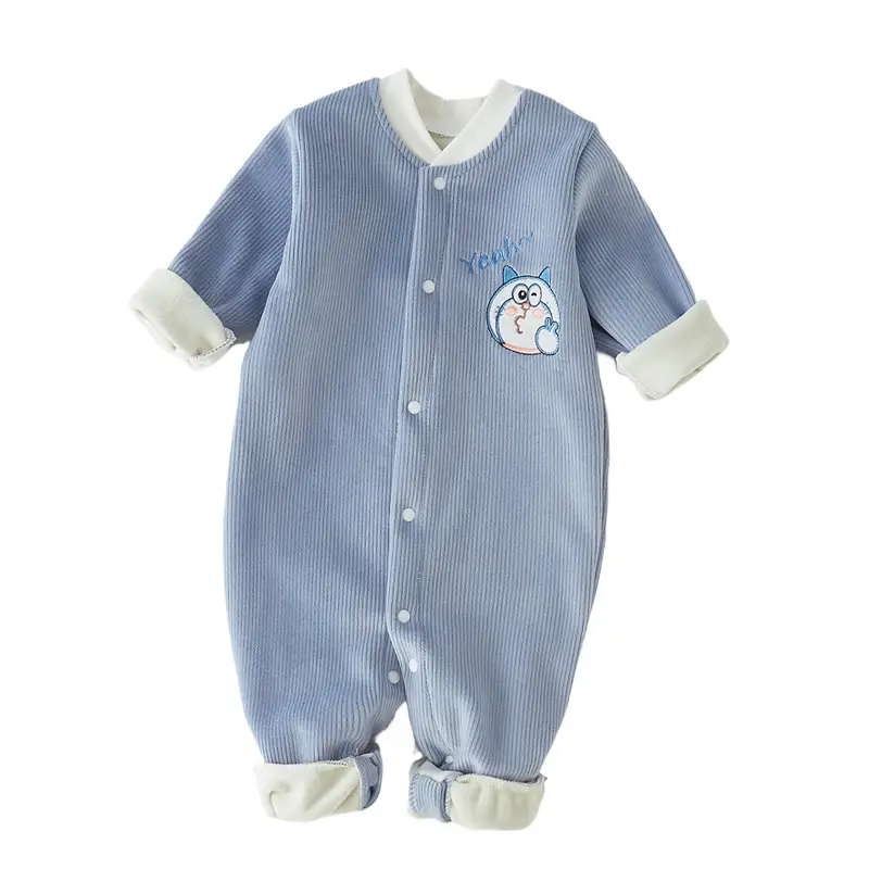 Baby Velvet Jumpsuit Blue Warm Newborn Autumn Wear - Image 9
