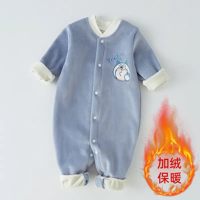 Baby Velvet Jumpsuit Blue Warm Newborn Autumn Wear - Image 2