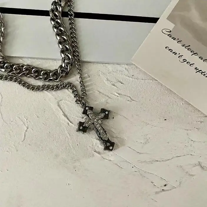 Men's Diamond Cross Cuban Necklace Hip Hop Style