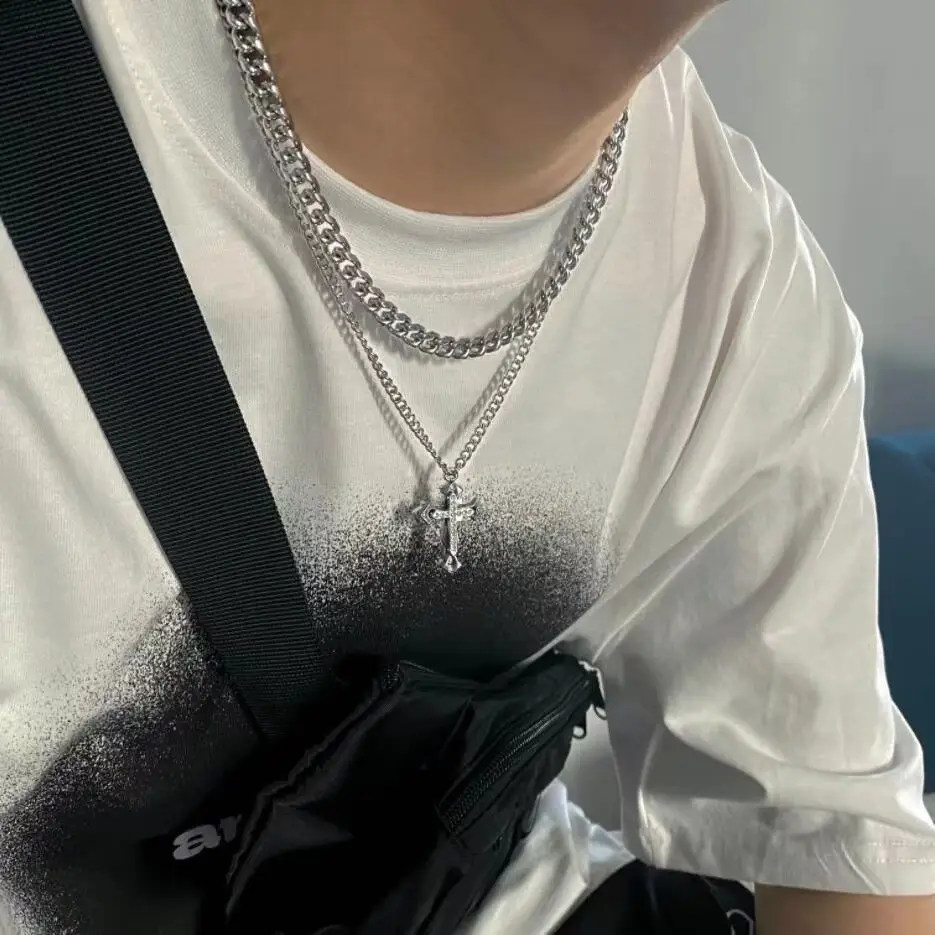 Men's Diamond Cross Cuban Necklace Hip Hop Style