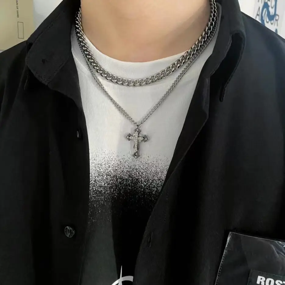 Men's Diamond Cross Cuban Necklace Hip Hop Style