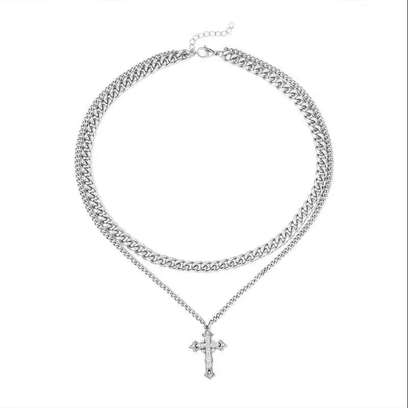 Men's Diamond Cross Cuban Necklace Hip Hop Style