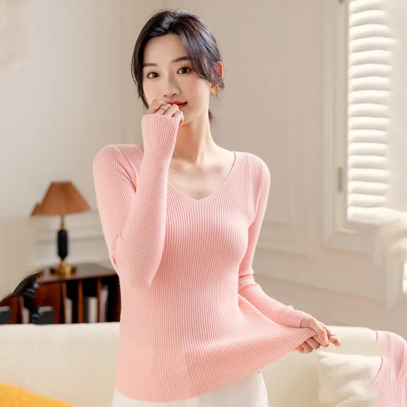 Women V-Neck Knitted V-Neck Pullover Long Sleeve Winter Warm - Image 2