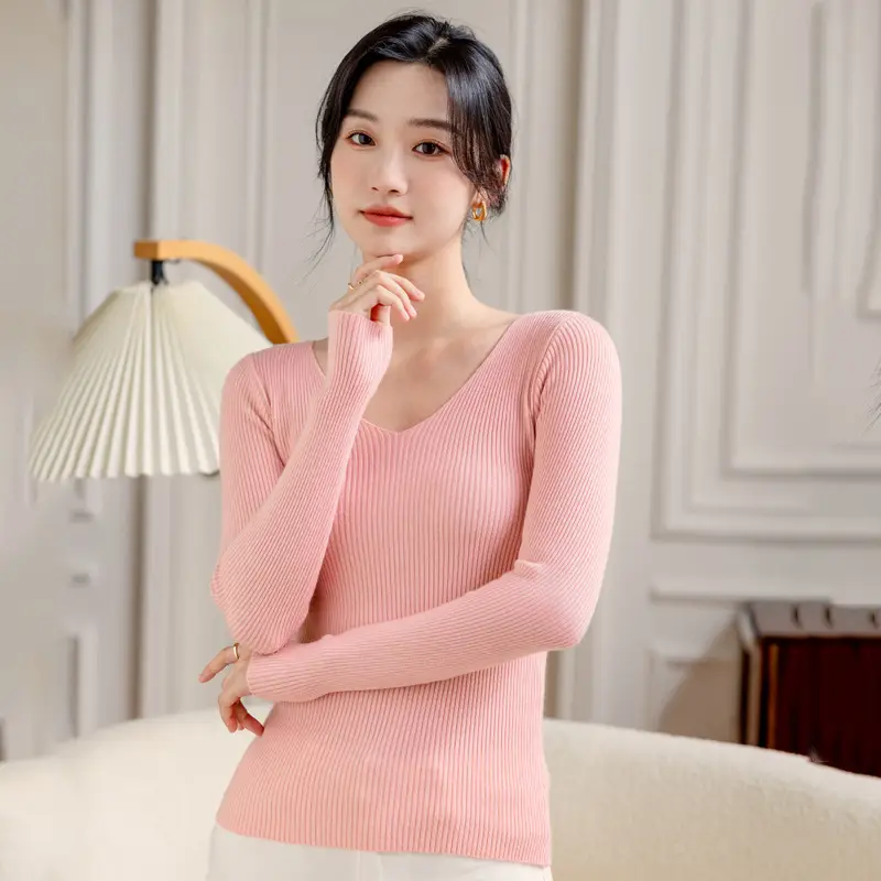 Women V-Neck Knitted V-Neck Pullover Long Sleeve Winter Warm - Image 7