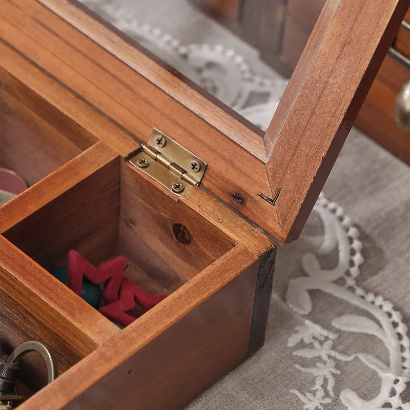 Antique Walnut 9-Grid Jewelry Box 19x18cm