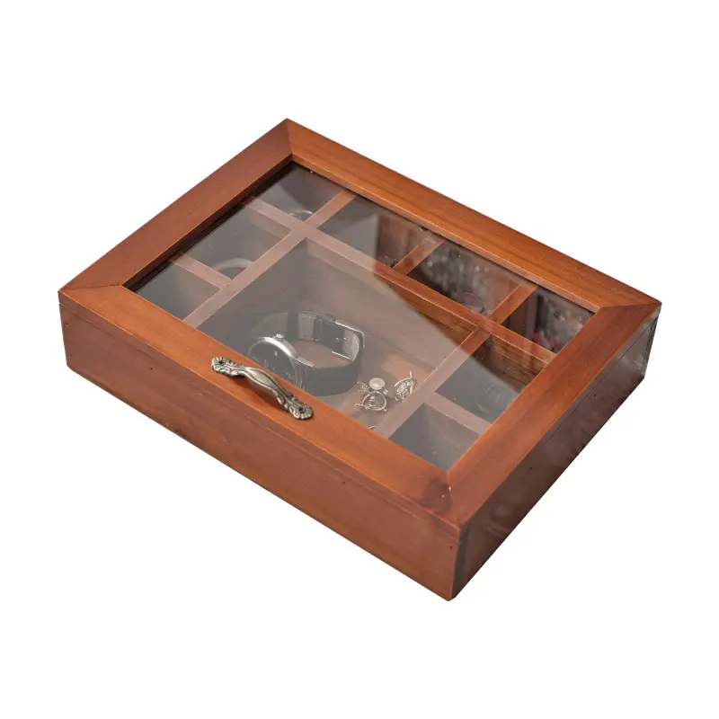 Antique Walnut 9-Grid Jewelry Box 19x18cm