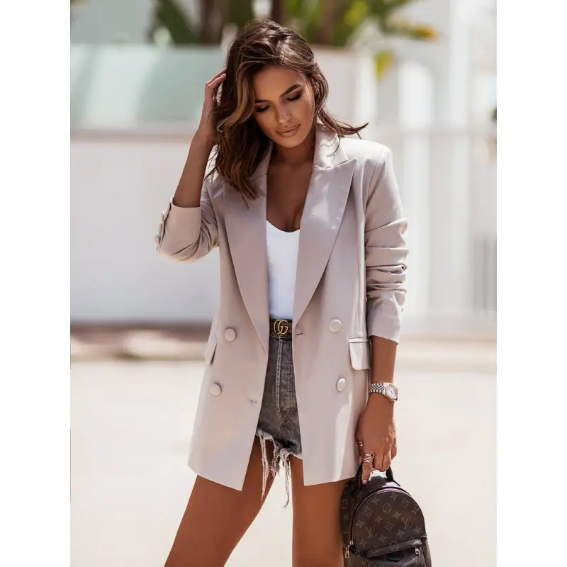 Women Pink Blazer Coat Set with Belt & Sunglasses