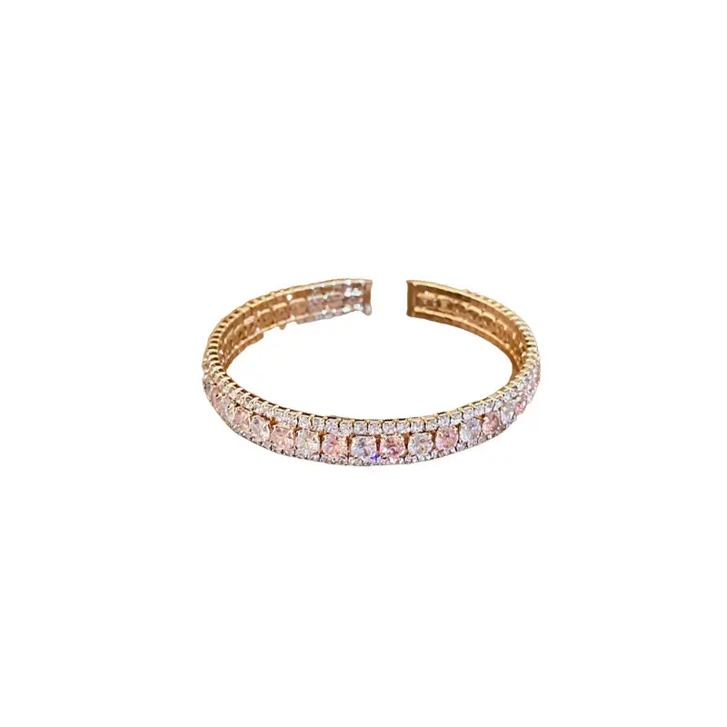 Diamond Encrusted Open Bracelet Gold Pink