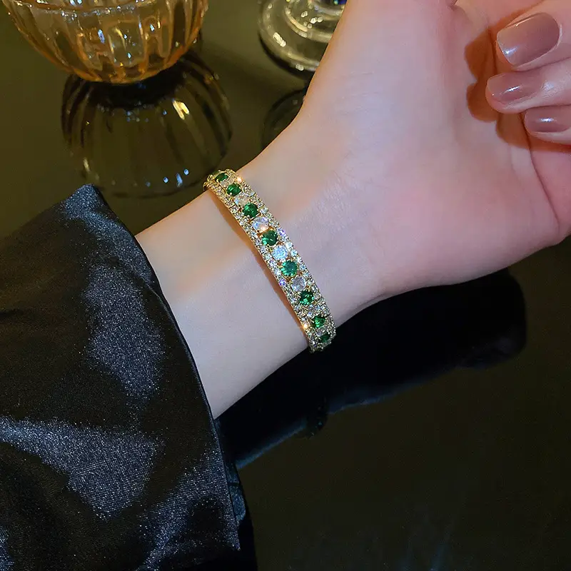 Emerald Square Diamond Bracelet Light Luxury Open Design - Image 20