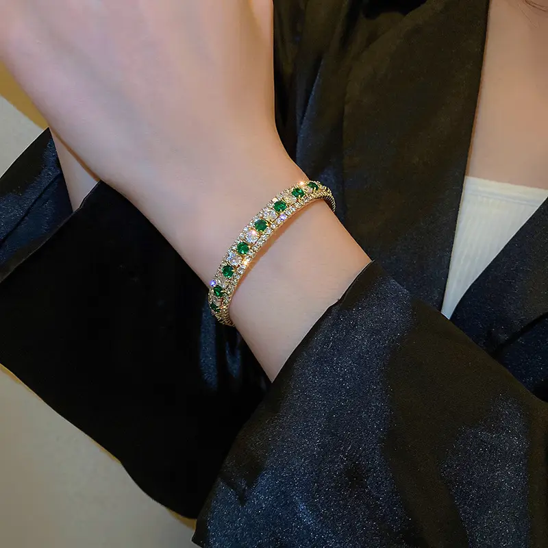 Emerald Square Diamond Bracelet Light Luxury Open Design - Image 22