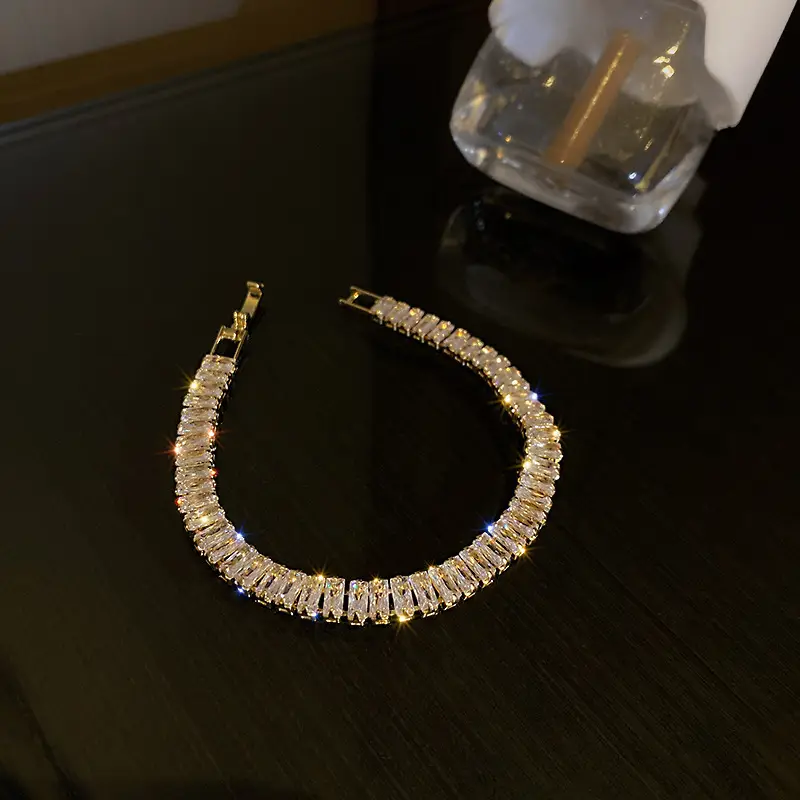Emerald Square Diamond Bracelet Light Luxury Open Design - Image 12
