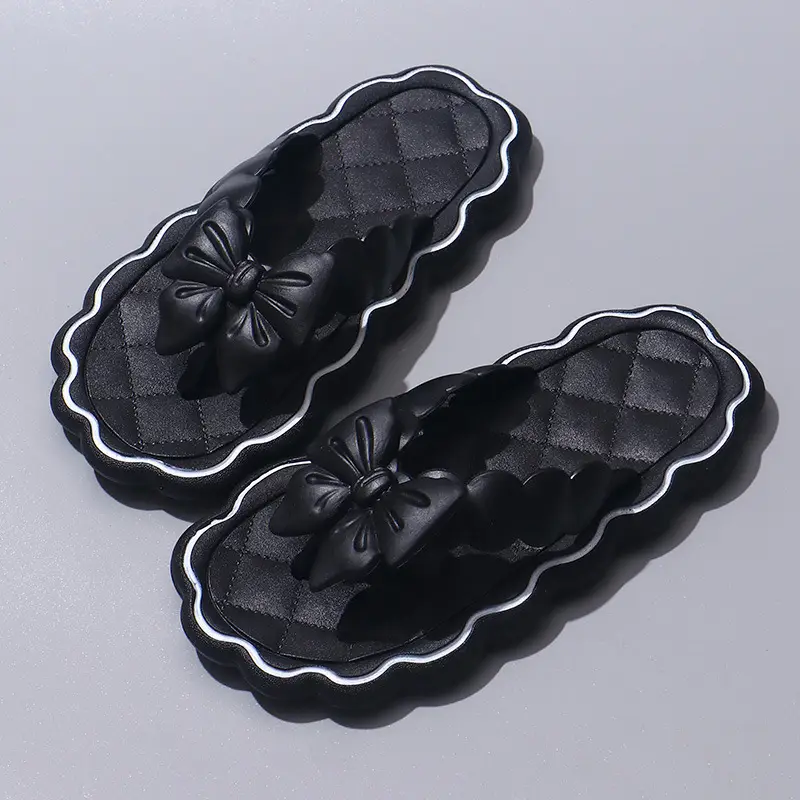 Black Lace Thong Sandals for Beach Wear
