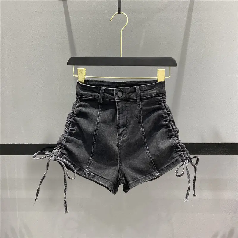 Women Denim Shorts High Waist Elastic Slim Fit - Image 3
