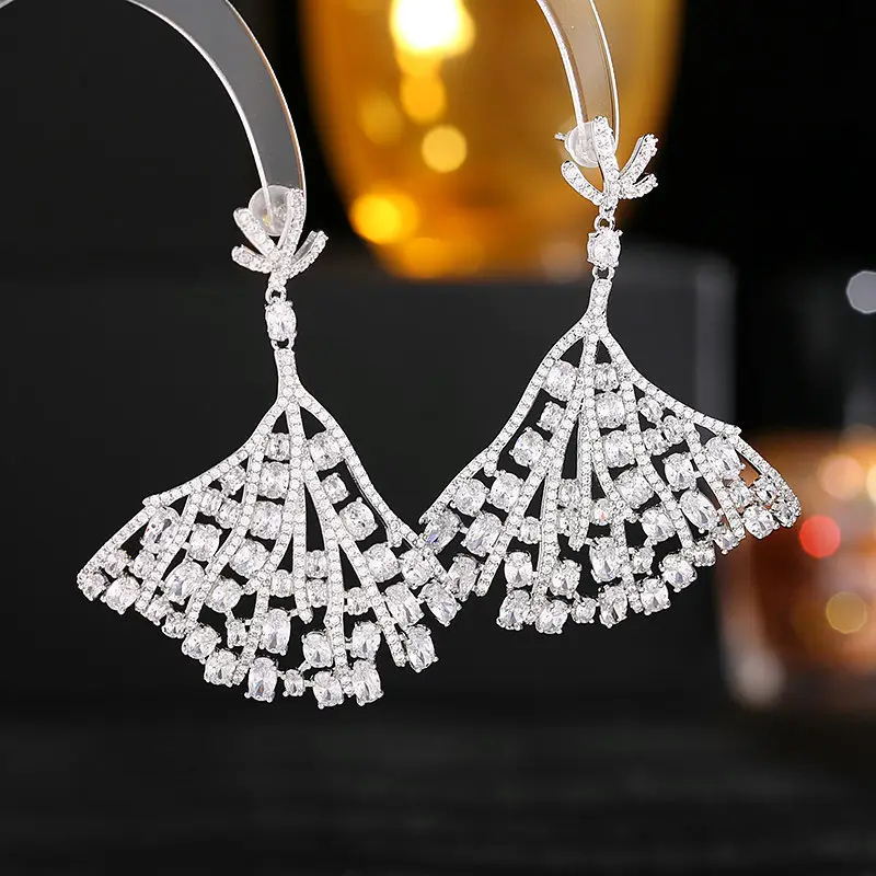S925 Silver Diamond Fan Earrings for Women