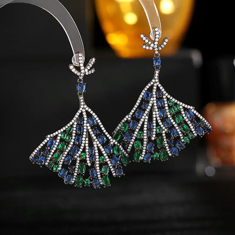 S925 Silver Diamond Fan Earrings for Women