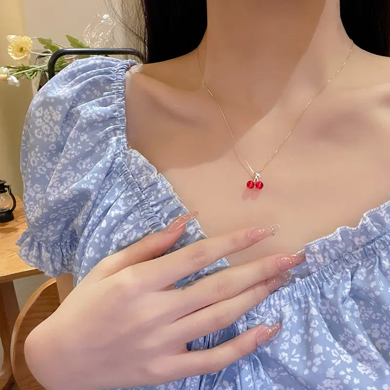Red Cherry Clavicle Necklace for Women - Image 5
