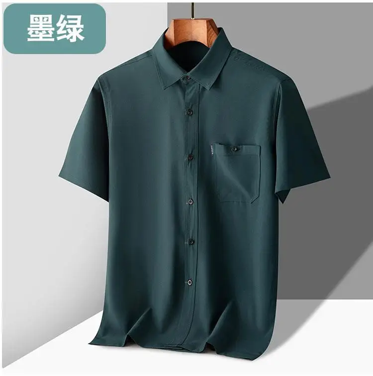 Middle-aged Men Ice Silk Lapel Short Sleeve Shirt — feature 8