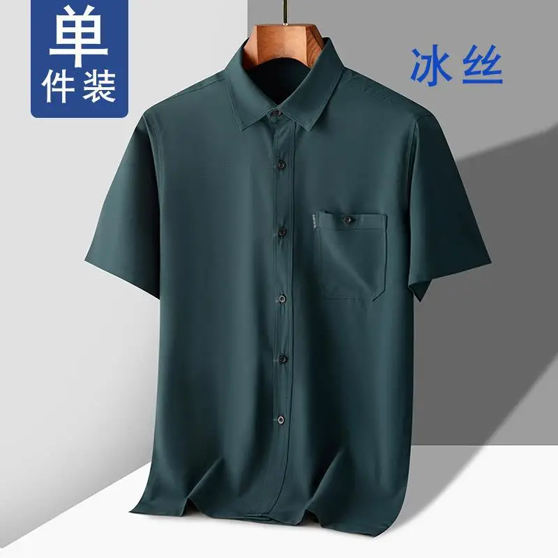 Middle-aged Men Ice Silk Lapel Short Sleeve Shirt - Image 2