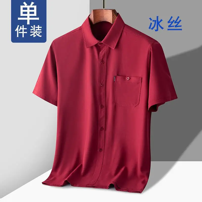 Middle-aged Men Ice Silk Lapel Short Sleeve Shirt - Image 6