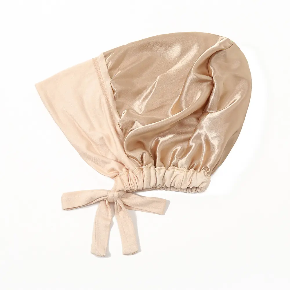 New Modal Satin Lace-Up Cap Red Gold Adjustable