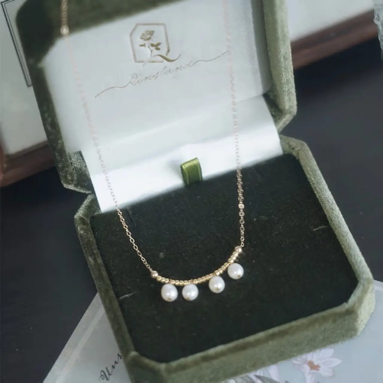 Gold Wind Chime Necklace with Natural Freshwater Pearls - Image 3