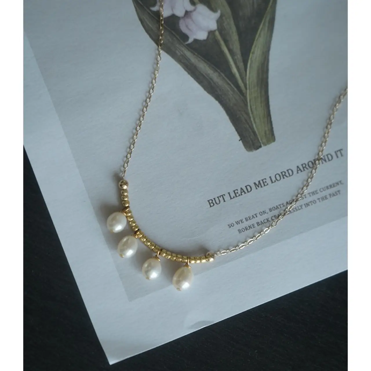 Gold Wind Chime Necklace with Natural Freshwater Pearls - Image 4