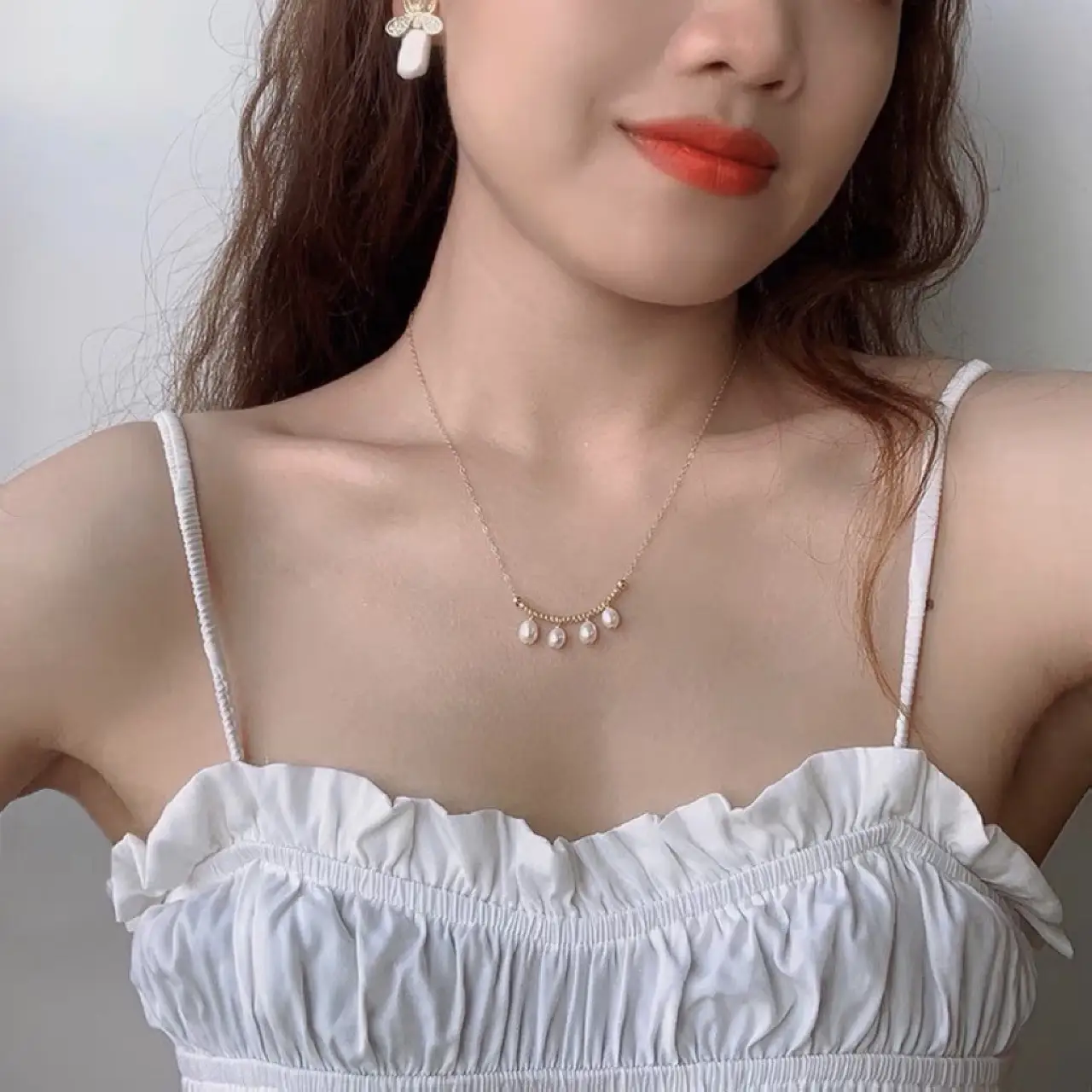 Gold Wind Chime Necklace with Natural Freshwater Pearls - Image 5