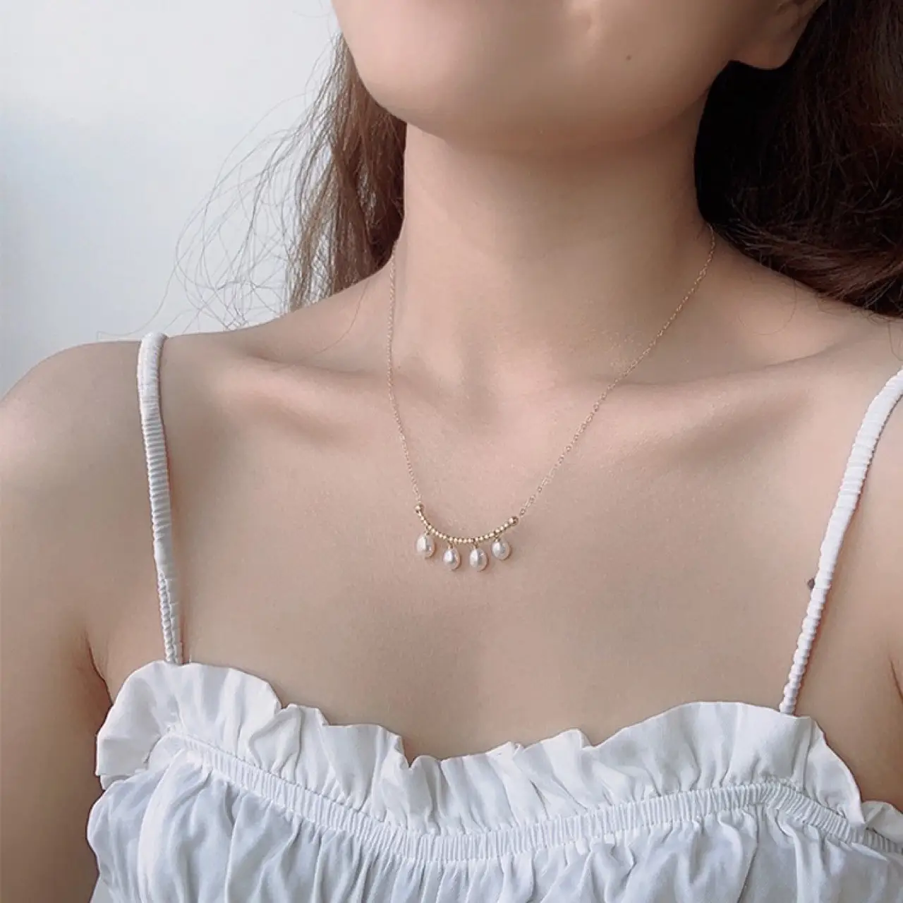 Gold Wind Chime Necklace with Natural Freshwater Pearls — feature 8