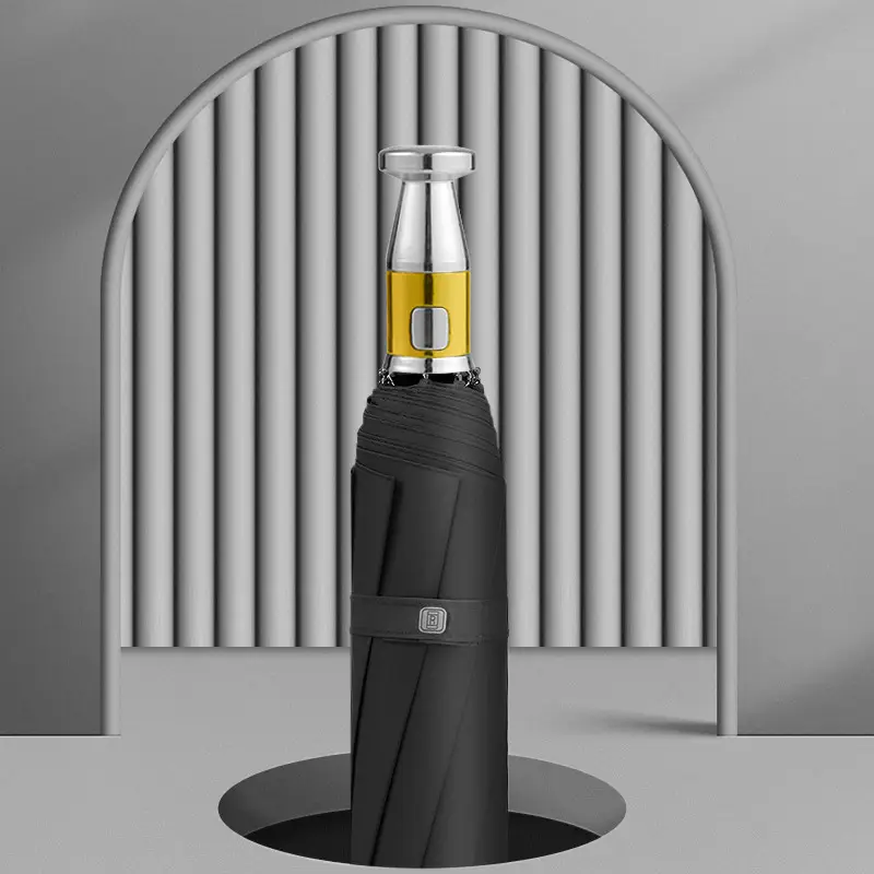 Men's Black Metal Umbrella with Gold Accents - Image 6