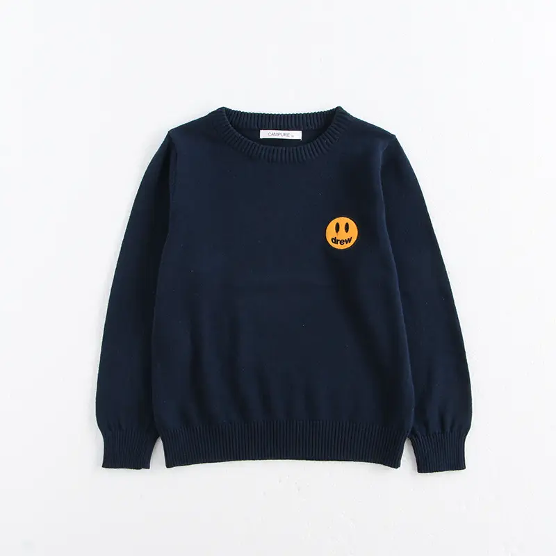 Girls Grey Knitted Sweater with Smiley Print - Image 8