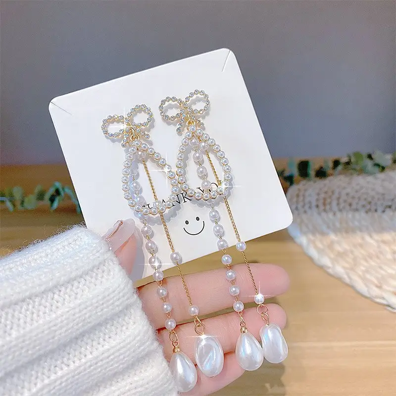 Long Tassel Earrings for Ladies Luxury Pearl Design