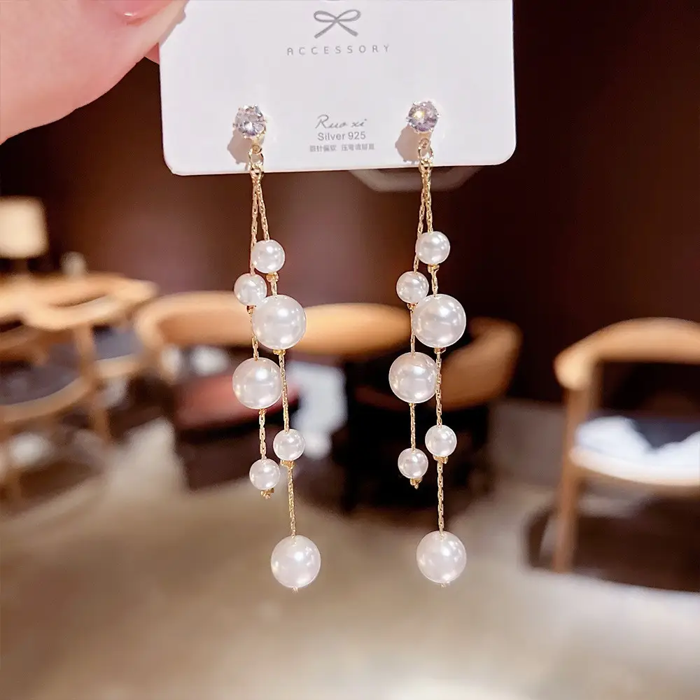 Long Tassel Earrings for Ladies Luxury Pearl Design