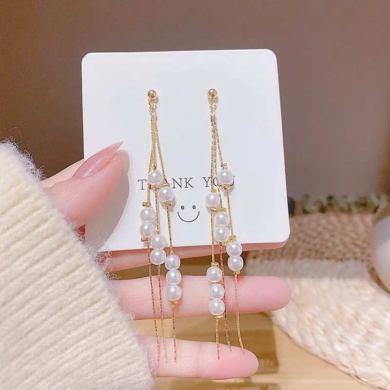 Long Tassel Earrings for Ladies Luxury Pearl Design