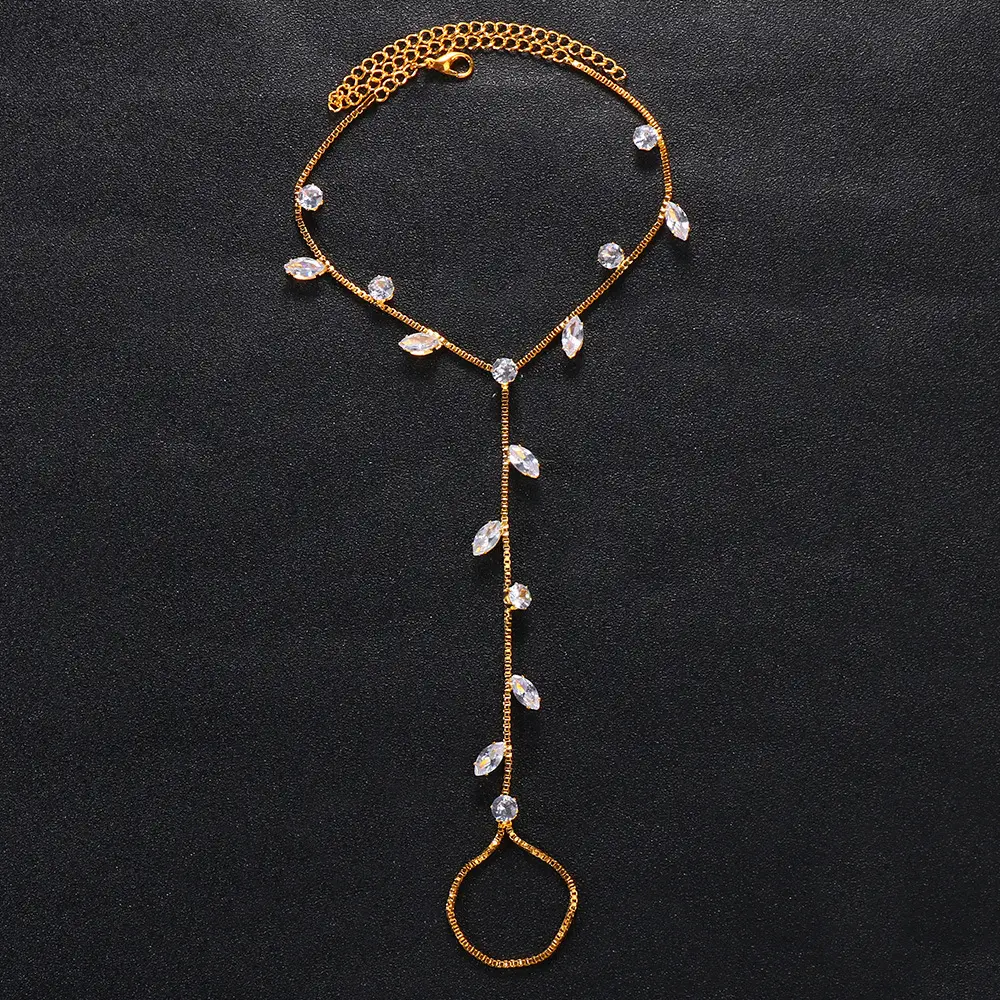 Black Leaf Zircon Finger Anklet for Women - Image 2