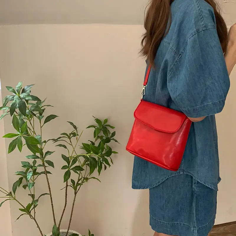 Homemade Bag for Women 2026 New Korean Style Ins Texture Versatile Niche Design Red Single Shoulder Crossbody Bucket Bag