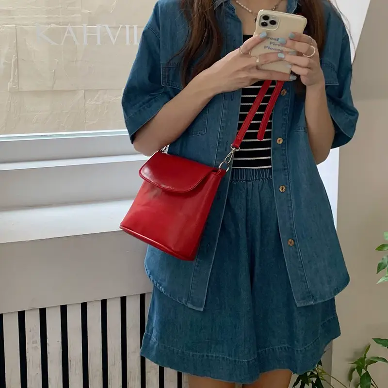 Homemade Bag for Women 2026 New Korean Style Ins Texture Versatile Niche Design Red Single Shoulder Crossbody Bucket Bag — feature 16