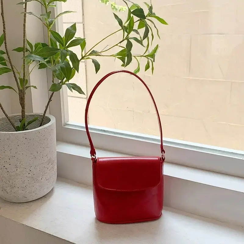 Homemade Bag for Women 2026 New Korean Style Ins Texture Versatile Niche Design Red Single Shoulder Crossbody Bucket Bag