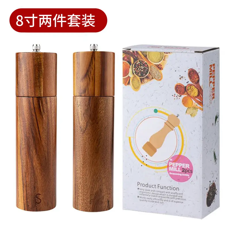 Manual Black Pepper & Sea Salt Grinder Set 8" - Image 5