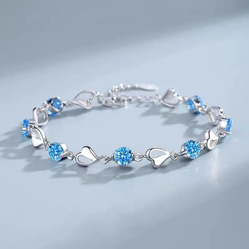 Ocean Heart Bracelet Women's Silver Crystal Love Bracelet