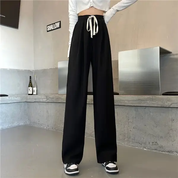 Women Wide Leg Pants Black High Waist Drapey Casual 2025