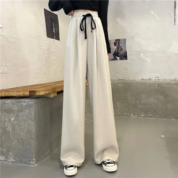 Women Wide Leg Pants Black High Waist Drapey Casual 2025