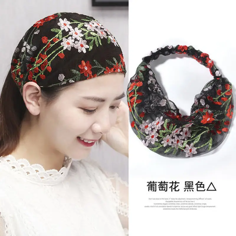 Lace Mesh Flower Headband for Women White Hair Towel