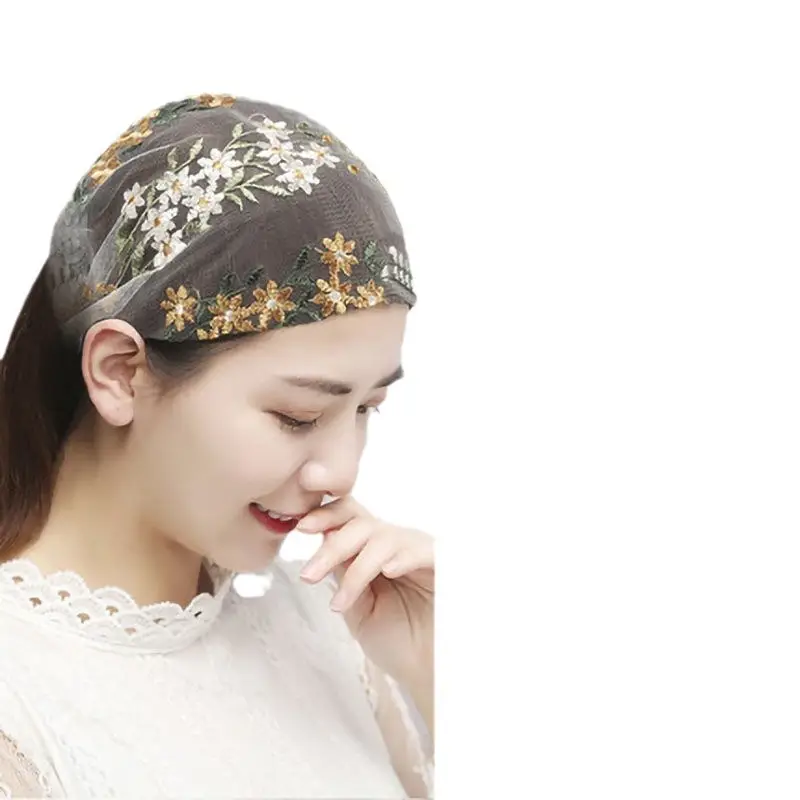 Lace Mesh Flower Headband for Women White Hair Towel